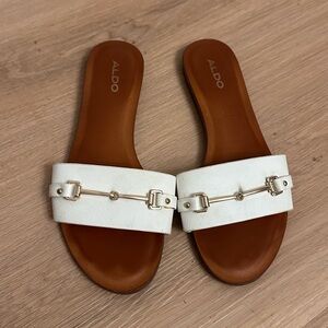 ALDO White Slide Sandals with Gold Chain Accent